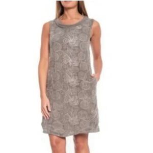 Lina Tomei Made In Italy Linen Dress Embroidered Pockets Gray Blue Size Medium